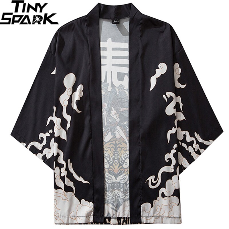 Chaqueta Kimono japonesa Tiger Samuri Harajuku Hip Hop para Hombres estilo japonés, ropa de calle, chaqueta de verano, ropa fina, Kimono Suelto