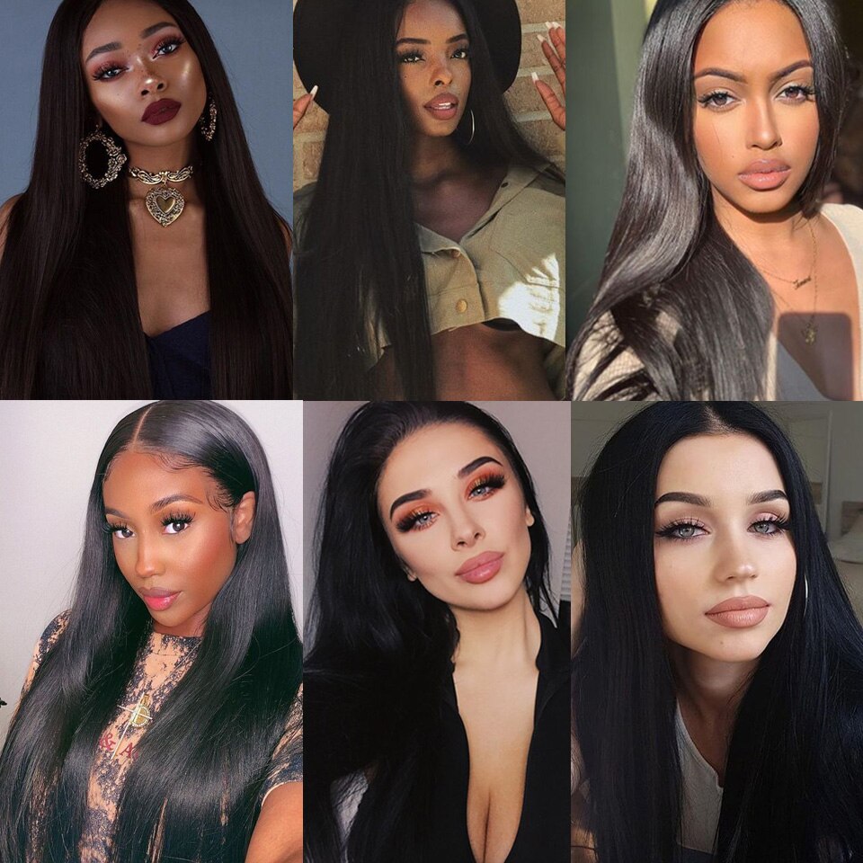 HOUYAN Women's Synthetic Lace Front Afro Wigs 30"Long Straight Black Natural High Density Heat Resistant Fiber For Black Women