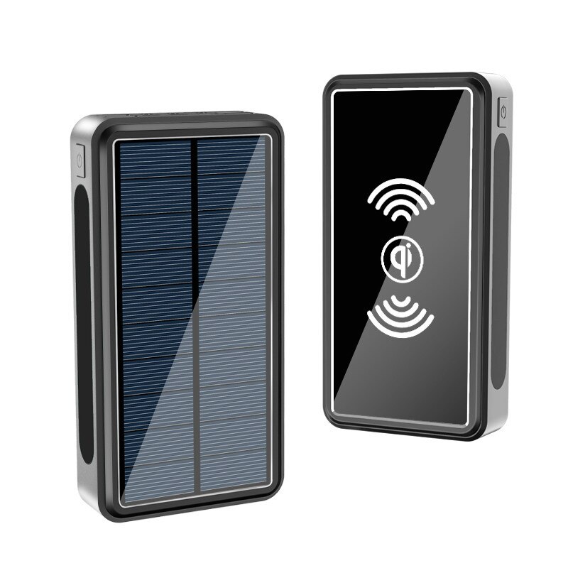 Solar Power Bank 30000mAh Portable Wireless Charger External Battery Poverbank Mobile Phone Charger Powerbank for iPhone Xiaomi: Black