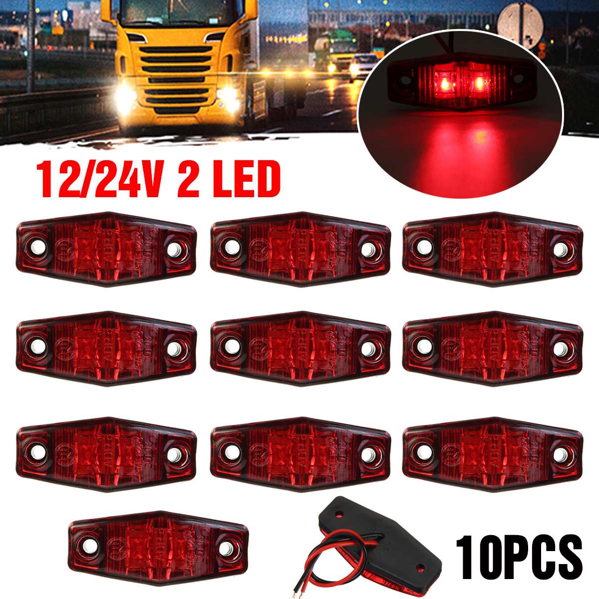10Pcs 12V 24V Led Auto Truck Side Marker Blinker Externe Licht Flasher Strobe Signal Lamp Indicator voor Vrachtwagen Bus Van Rode