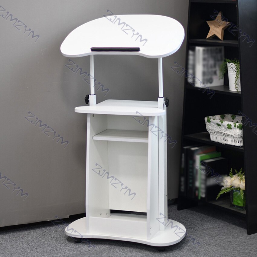 Lifting Laptop Computer Desk Vertical Mobile Meeting Training Podiums Height Adjustable Standing Lectern Bed Sofa Side Desk: white