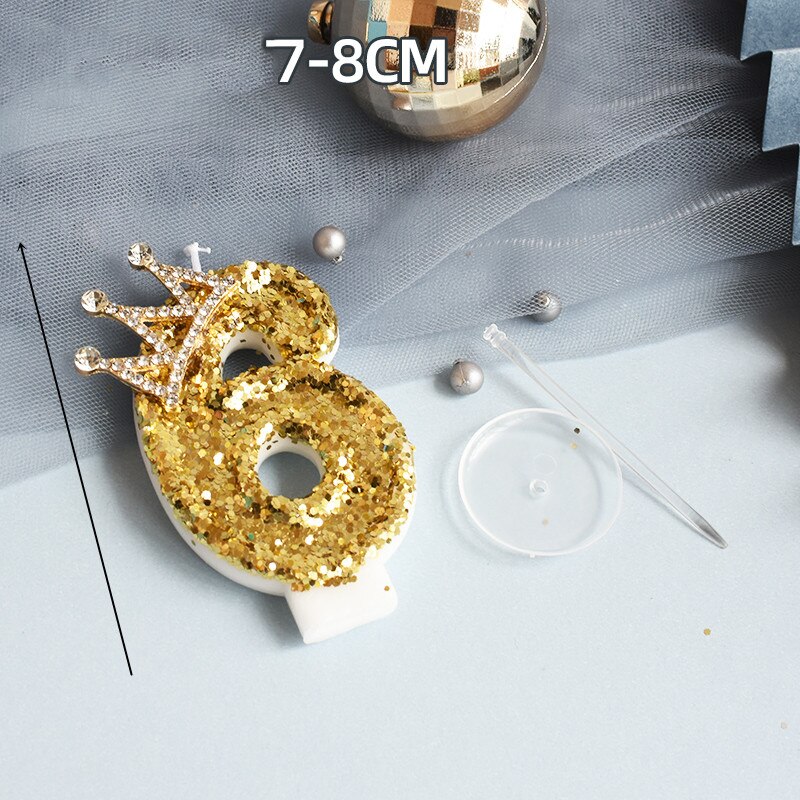 Yellow Pink Candle Sequins Shiny Crown Number 0-9 Cake Topper Insert For Girl Birthday Party Dessert Table Wedding Day: 6