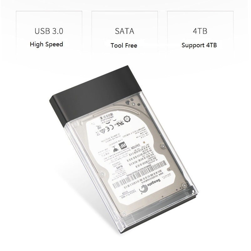 Carcasa de disco duro transparente USB 3,1 UASP tipo C a Sata 3,0 Funda de disco duro 2,5 pulgadas con Cable tipo C