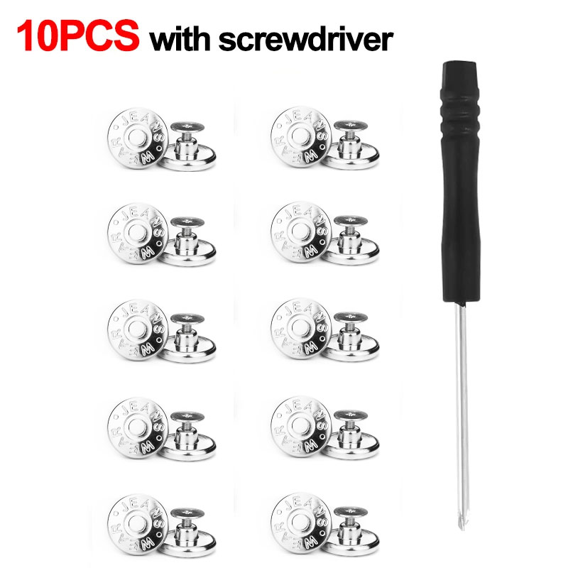 Botones de Metal para pantalones vaqueros, Kit de reparación de botones de tornillo sin costura, hebillas vaqueros extraíbles sin clavos, 17mm, 10 Uds.: Opaco