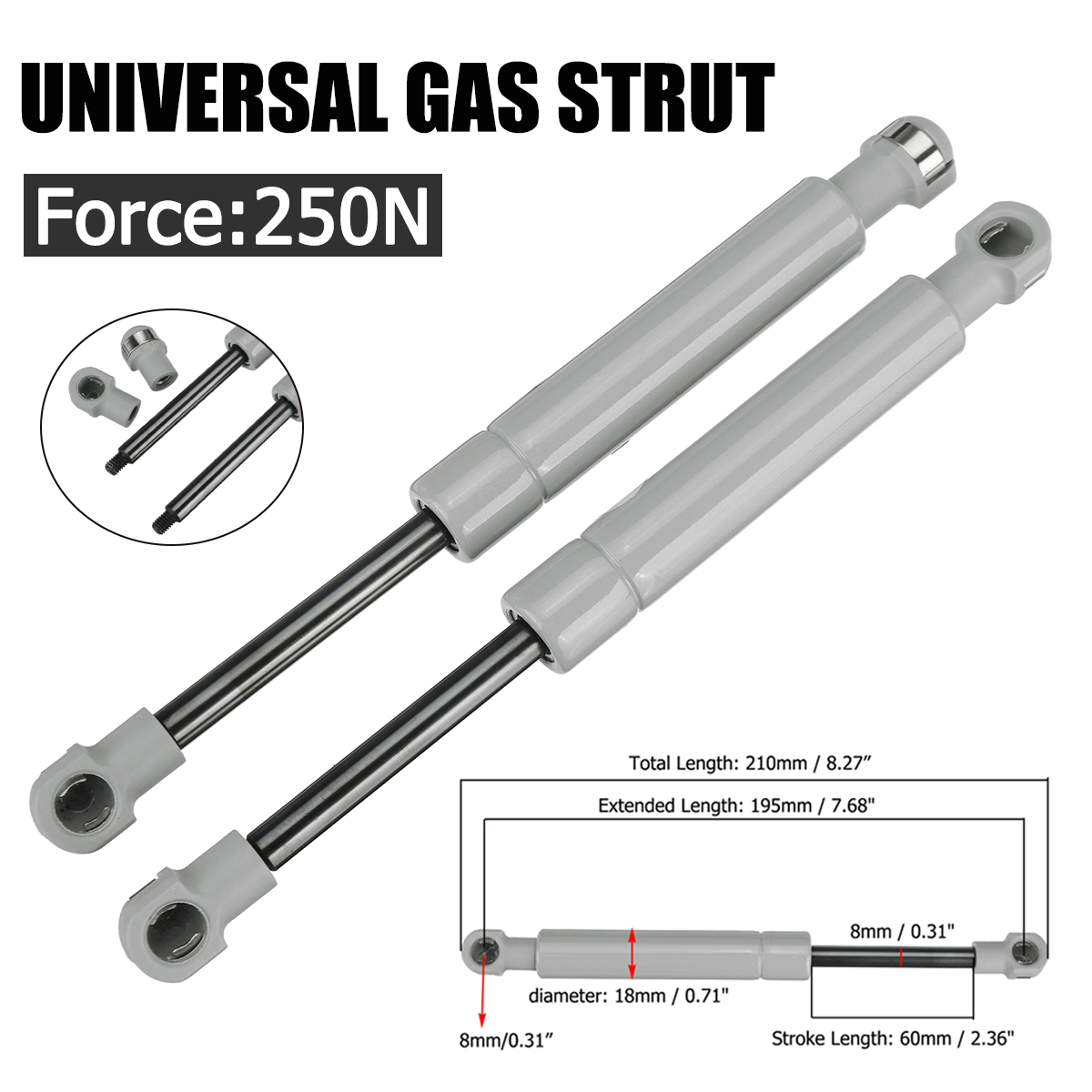 2 stücke 250N 380N Universal 195mm 8mm Auto Gasdruckfedern Gas Frühling Haube Unterstützung Stange Schock Lift für RV Bett Fenster Bus Caravans: Blau