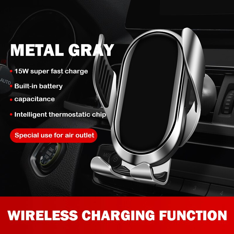 15w draadloze autolader qi snellaadaccessoires voor mobiele telefoons oplader inductieondersteuning telefoon voiture metaal: Default Title