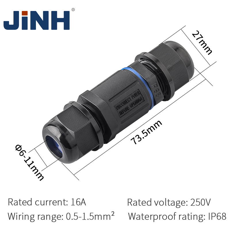 JINH IP68 CNP 20 waterdichte verbindingskabel snelkoppelingen aansluitbouten handig regendicht recht aanpassen draden blauw Pa66 16A
