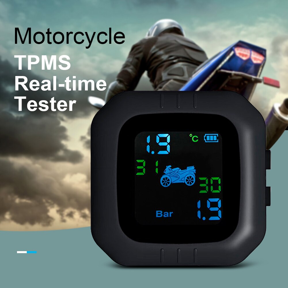 Wireless LCD Motorcycle Tire Pressure Monitoring System TPMS 2External Sensor Realtime Monitor Abnormal Alarm Moto Tyre Tool PSI