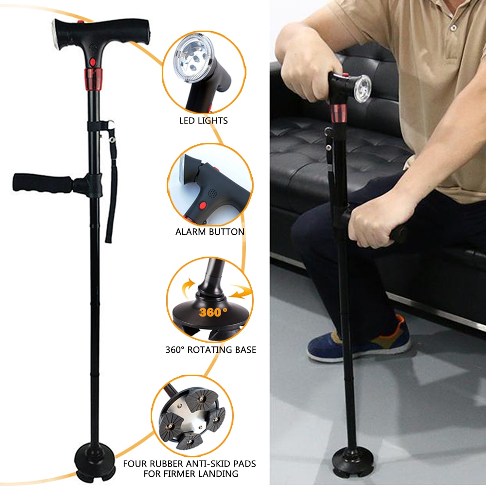 Walking Canes Retractable Foldable Cane Security Alarm and Walking Stick with LED Light Walking Canes for Seniors and Disabled