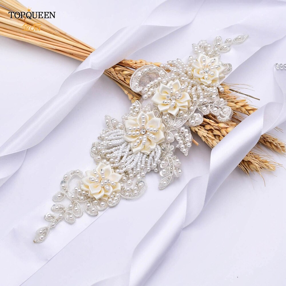 TOPQUEEN-cinturones de abalorios hechos a mano para novias, cinturón embellecedor de noche, cinturones de lujo, accesorios para vestidos de boda, S346