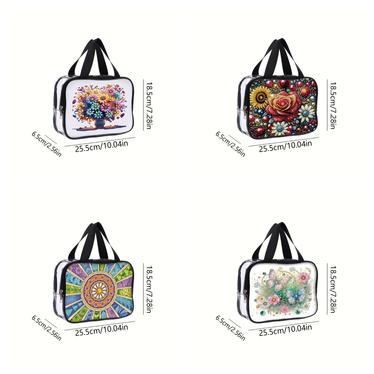 Bolsas de mano con pintura de diamantes y flores DIY para mujer, bolsas de cosméticos de PVC para viaje, bolso transparente para de uso diario, 1 ud.