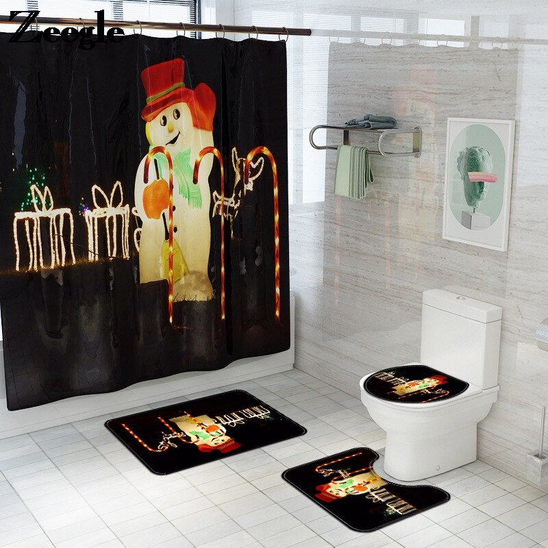 Kerst Badkamer Mat Douchegordijn Gedrukt Douchegordijn Sneeuwpop Bad Mat Anti Slip Mat Microfiber Badkamer Bad Rug
