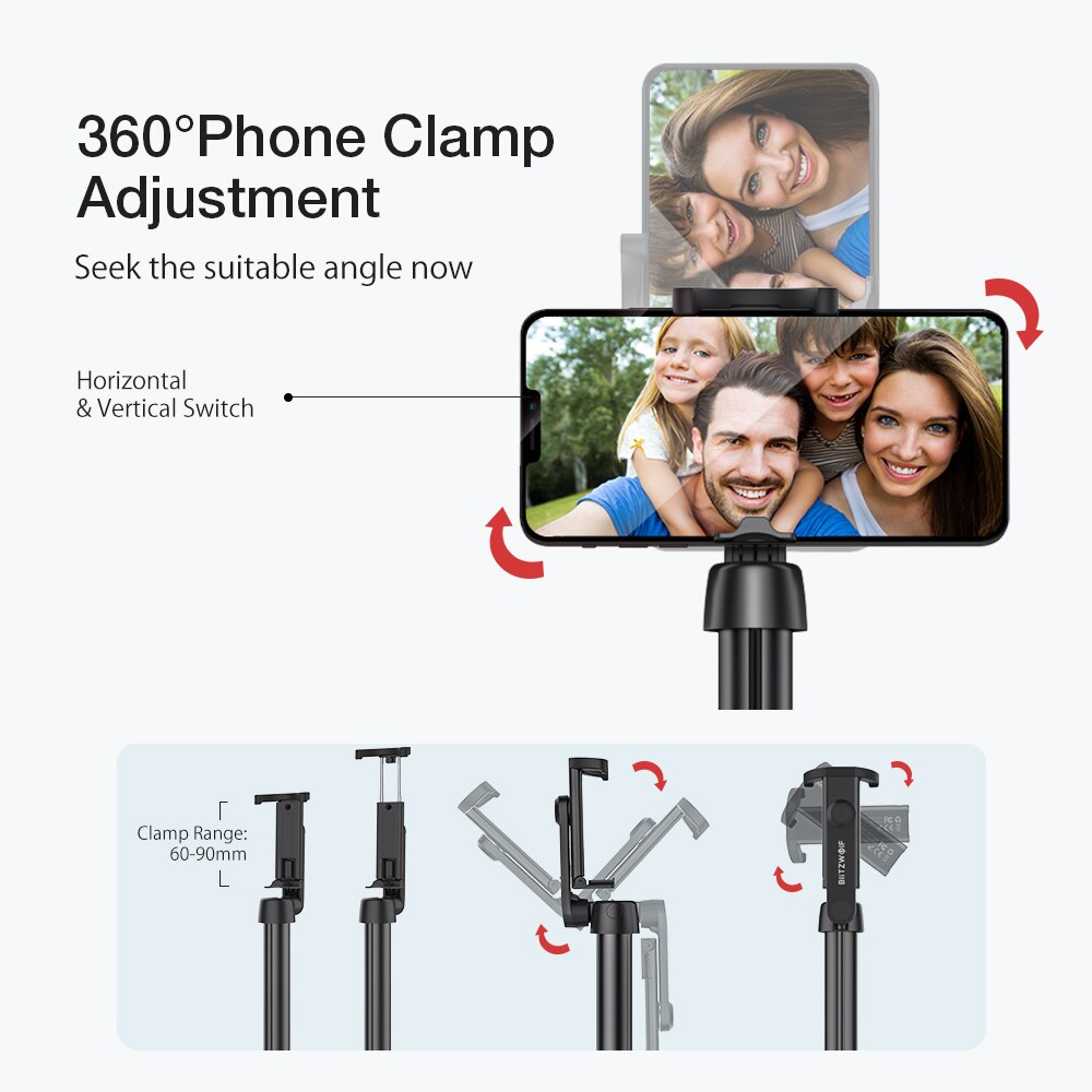 Blitzwolf BW-BS10 Plus Foldable Tripod Monopod Selfie Stick 1300mm Length Extendable Monopod Wireless Selfie Stick Phone Holder