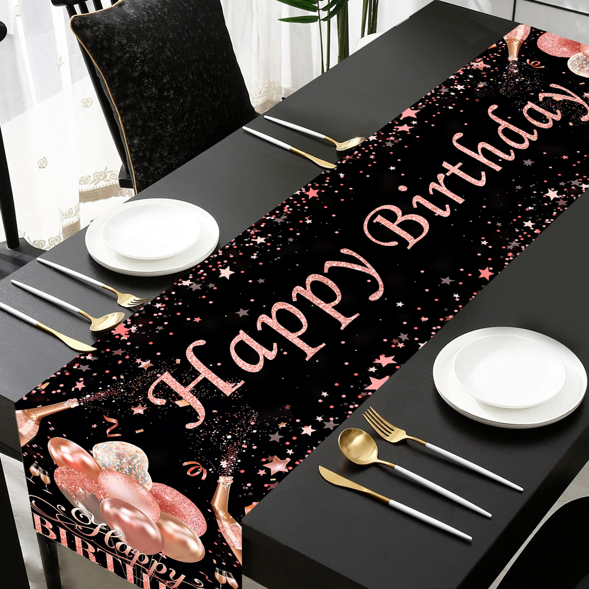 Schwarzgold glücklich Geburtstag Tischläufer 30. 40. 50. Geburtstag Party Dekoration Erwachsene Jubiläum Geburtstag Partyzubehör