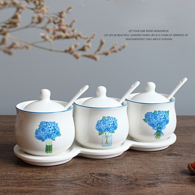 Plant Bladeren Suiker Kom Thuis Keuken 3 In 1 Set Ceramica Zout Kruiderij Kruiden Pot Potten Met 3 Lepels
