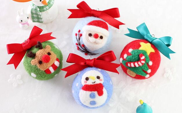 Ball ornaments set wool needlepoint kit wool felt needle felting Phone rope craft needlecraft DIY handmade