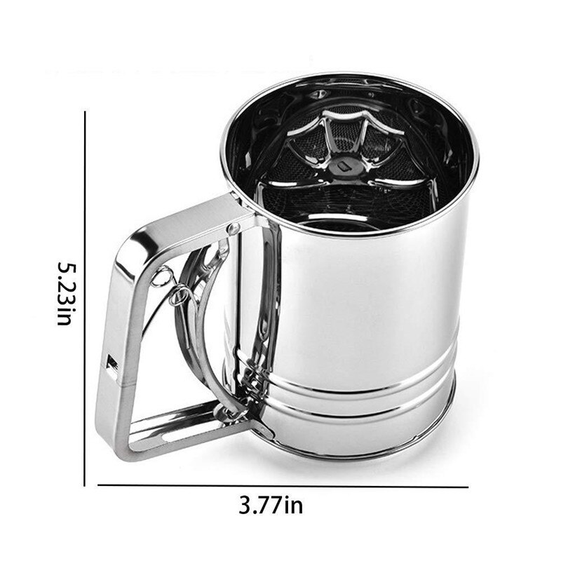 Hand-held thick stainless steel medium flour sieve powder cup sieve semi-automatic hand-held cup filter tool cake handmade sieve