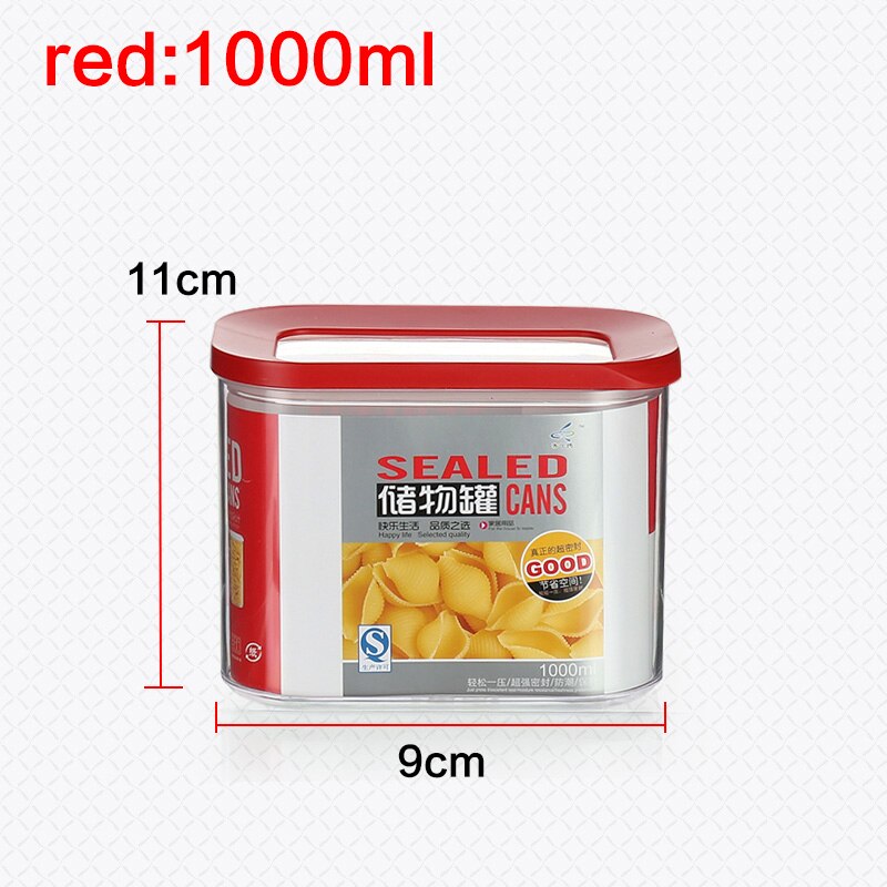 0.45L 1.0L 1.5L 2.0L square transparent plastic food storage tank kitchen storage container Sunroof sealed cans: red 1000ml