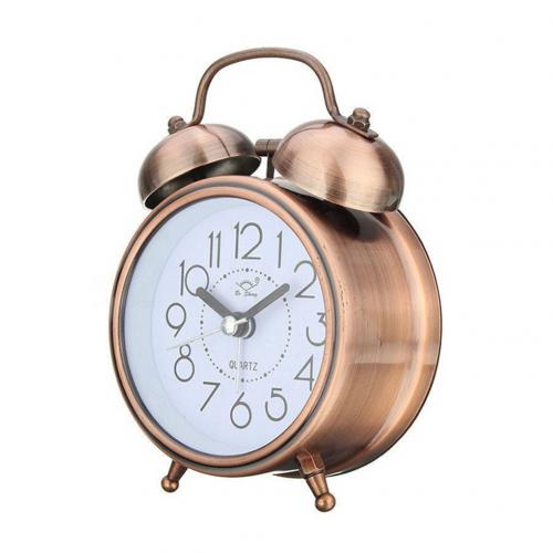 Vintage vækkeure klassiske lydløse dobbeltklokker kvarts bevægelse vækkeur natbord retro ure boligindretning: Rød bronze