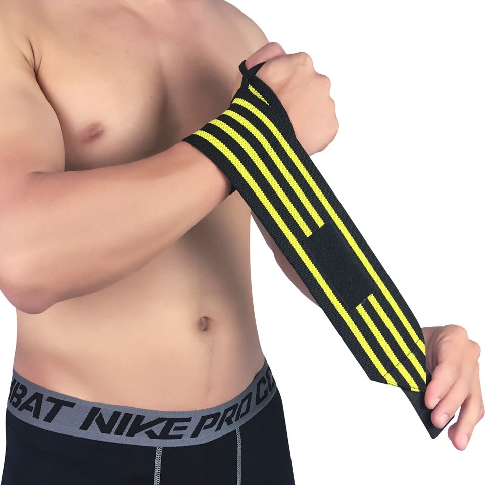 1Pcs Colorful Wrist Band Adjustable Wristband Brace Wrap Bandage Gym Strap Wrist Support Band For Weight Lifting: Yellow / Right