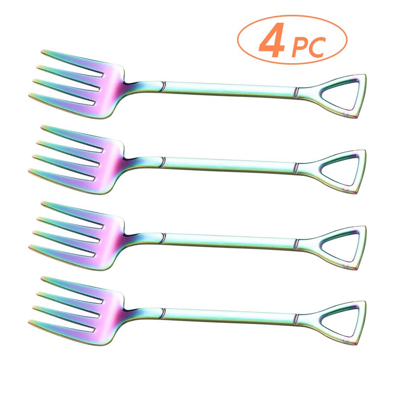 4 stk skovl gaffel ske sæt 304 rustfrit stål dessert gaffel frugt pick børneservice tilbehør til fest madlavning: 4pc lilla