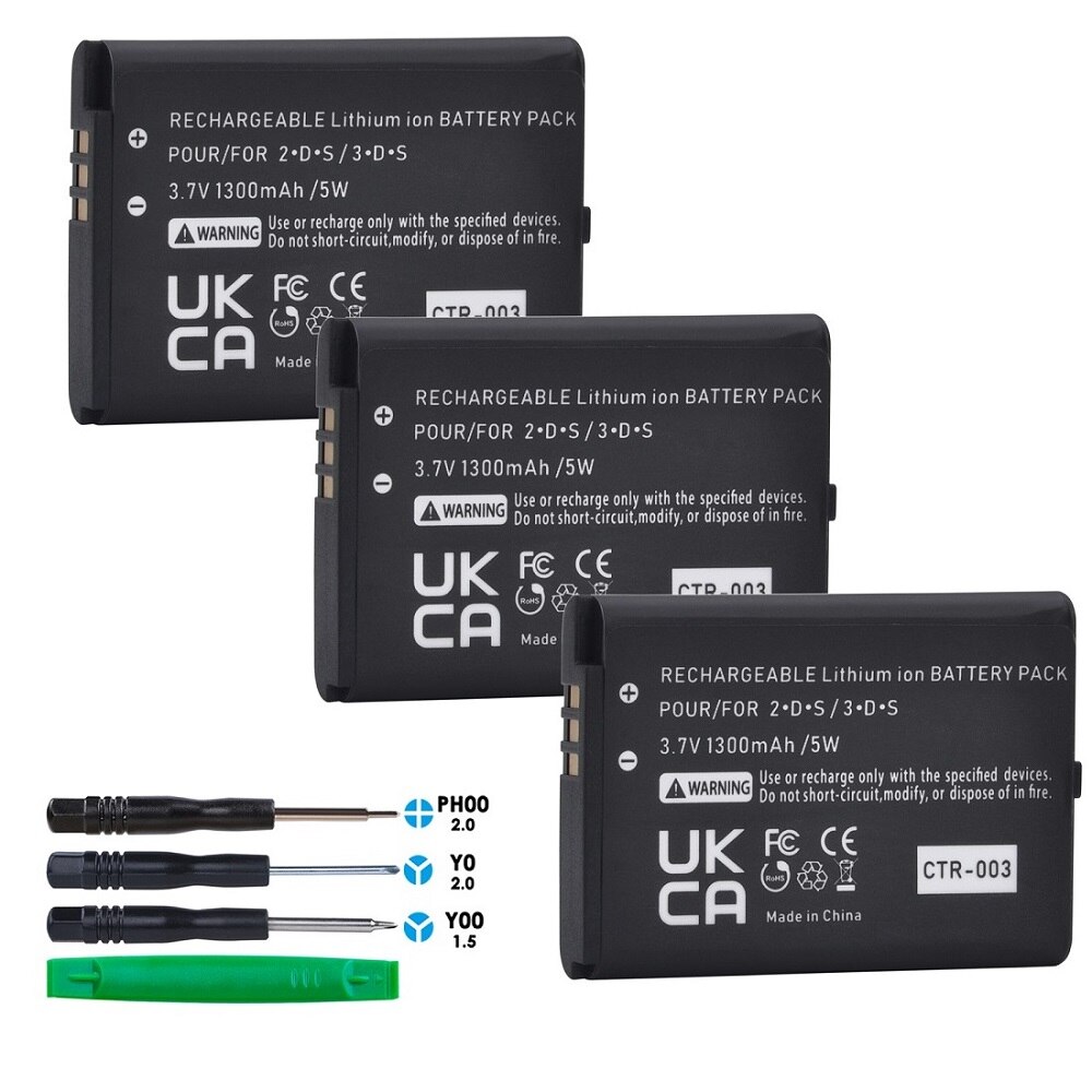 1300mAh CTR-003 Batterie (3-Pack) für Nintendo 3DS /2DS/ 2DS XL 3,7 V 5Wh Lithium-ionen-akku Reparatur Teil mit werkzeuge