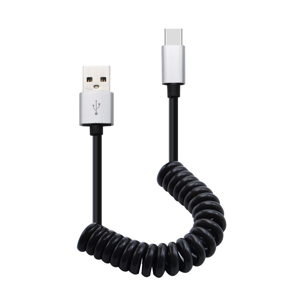 1m tipo c cabo de telefone tipo-c carregador mola espiral enrolado cabo sincronização de dados para o telefone móvel universal inteligente cabos # yl5: Silver