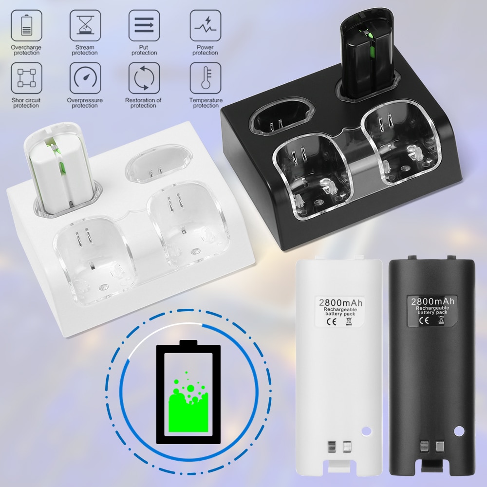 Draagbaar oplaadstation, oplaadstation met 4 oplaadbare batterijen voor de nintendo wii-afstandsbediening en gamingaccessoires
