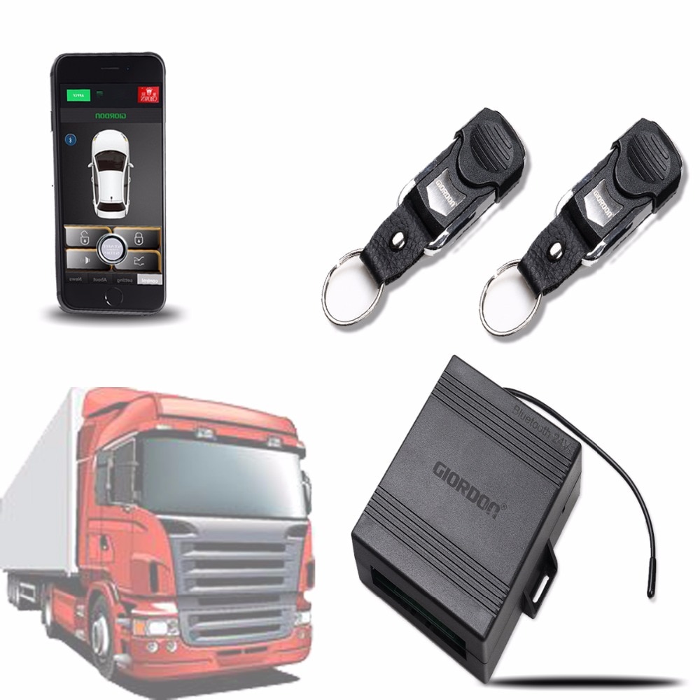 Universal truck 24v bil central lås system kit mobiltelefon app nøglefri adgang pke alarme automotivo med 2 fjernbetjening