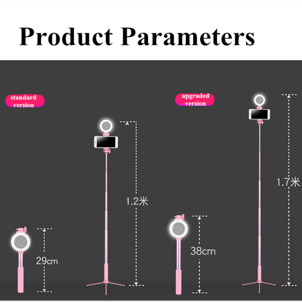 Trípode en vivo extensible de 1,7 m, palo Selfie, anillo de luz LED, soporte 4 en 1 con monópode para teléfono iPhone X 8 Android SmartPhone