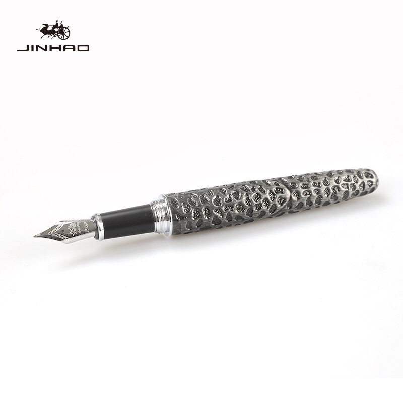 Jinhao Snow Leopard Silver Metal Fountain Pen Ink Pen Converter Filler Medium Nib Stationery Office school supplies Writing