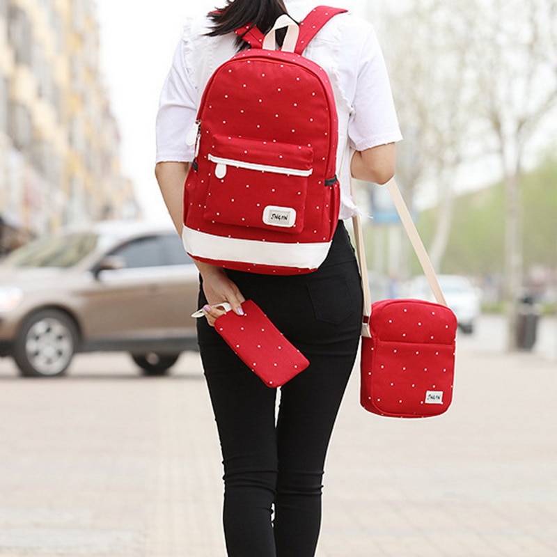 3 pièces/ensemble toile sac à bandoulière école vague Point sac de l'école étudiants école femme voyage sacs à dos