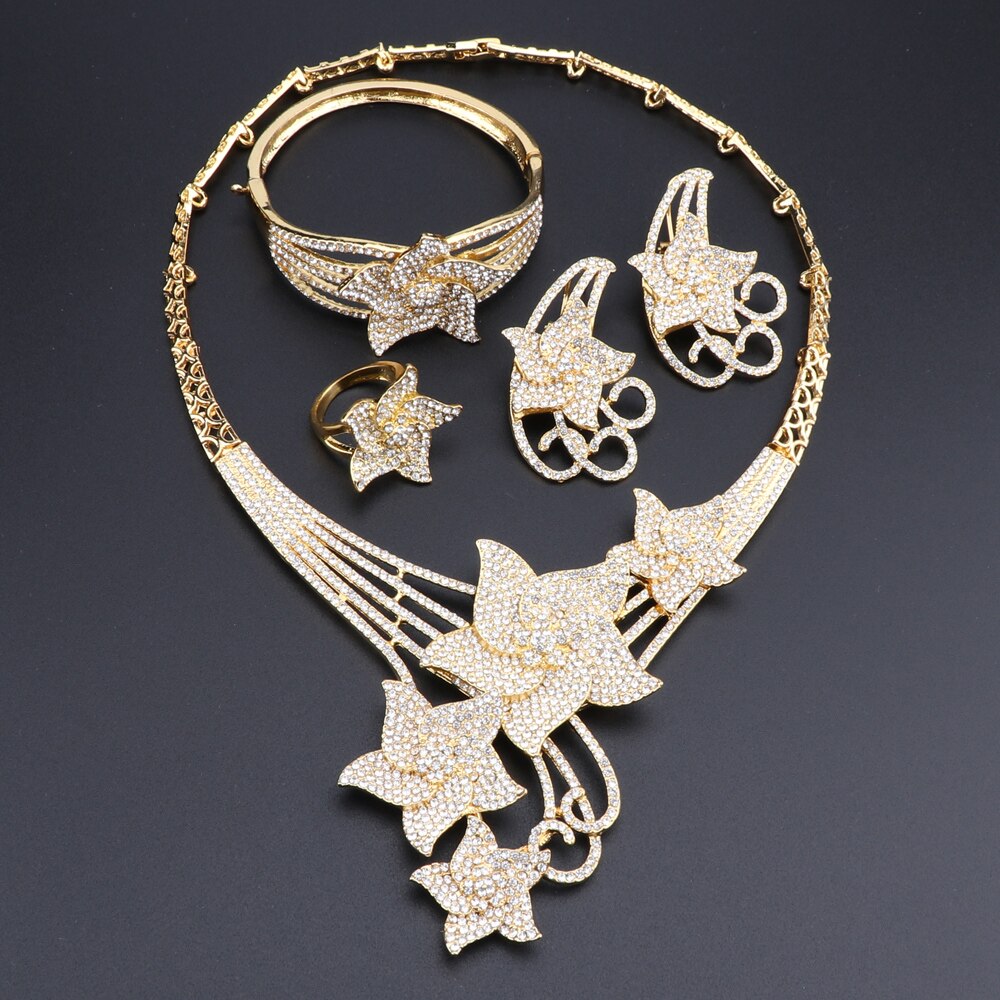 Conjunto de joias clássicas femininas, conjunto de joias com pedras de estrela, colar, pulseira, festa de casamento, elegantes