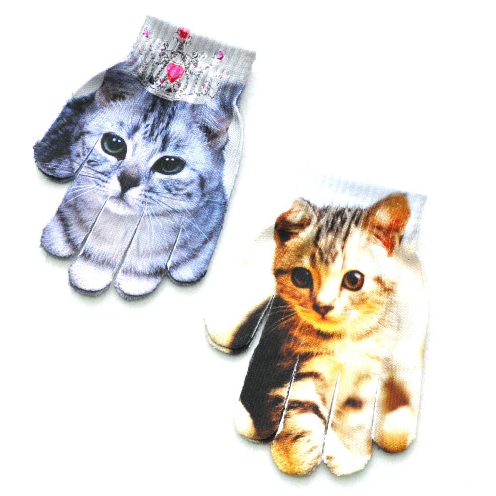Guantes estampados en 3D para niños y niñas, con dedos, guantes cálidos de invierno, pintados con dibujos animados, 7 a 11 años