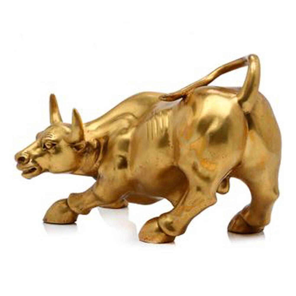 100% Messing Bull Wall Street Vee Sculptuur Koper Koe Standbeeld Mascotte Prachtige Ambachten Ornament Kantoor Decoratie Relatiegeschenk