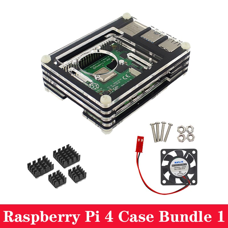 9 Layers Acrylic Case for Raspberry Pi 4 Model B with Cooling Fan Aluminum Heat Sink Power Supply Adapter Charger for Pi 4