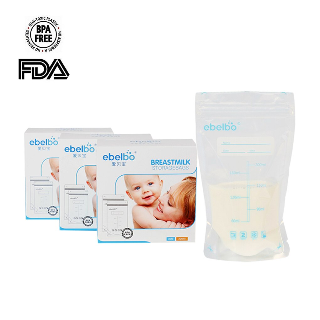30pcs 200ml Breast Milk Storing Freezing Container Pouch Breastmilk Freezer Bags Self Standing Milk Storage Bags