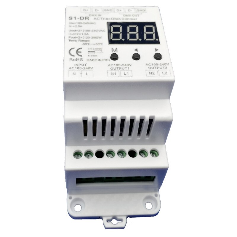 DMX512 AC Triac Dimmer S1-DR;Input 100-240VAC; Output: 2 x 1.2A 100-240VAC 2 Channel DMX512 Triac Dimmer Track Type