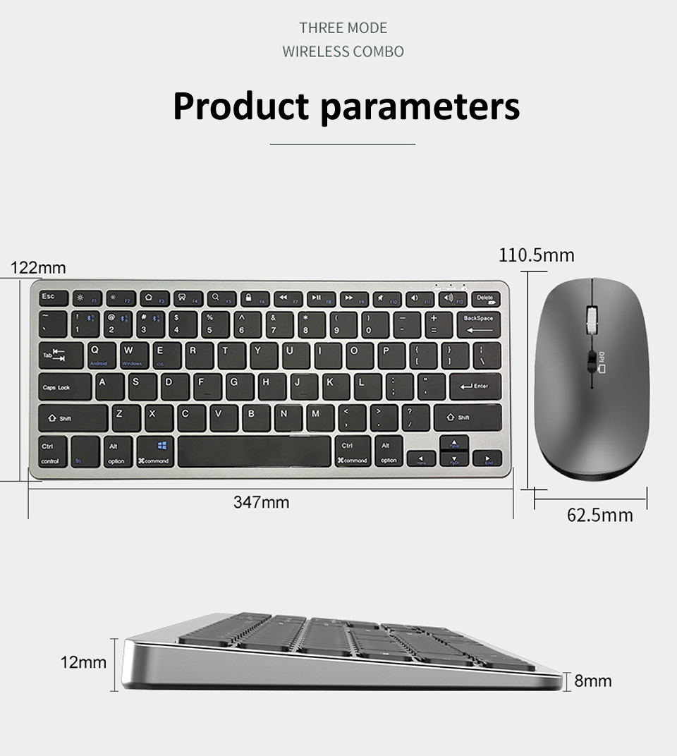 JOMAA 2.4G +Bluetooth Keyboard and Mouse Combo Multimedia Wireless Keyboard and Ergonomic Mouse Set for iPad Desktop PC Laptop