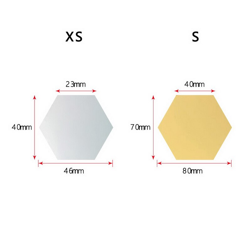 12 pçs geométrico 3d hexágono espelho adesivo de parede decoração para casa ampliar sala de estar removível segurança 2 tamanhos diy adesivos de parede: Prata / XS-46x40x23mm