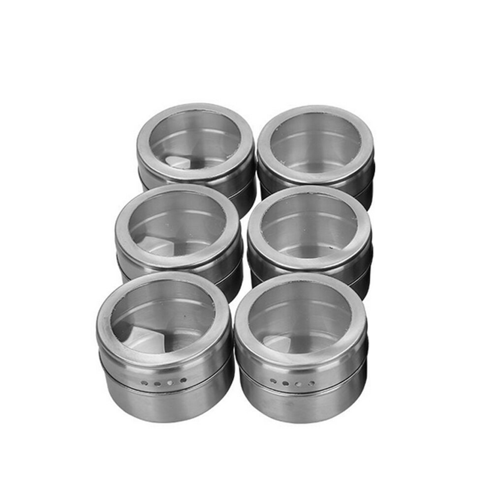 6 Stuks Kruidenpotjes Magnetische Rvs Transparant Stofdicht Blikken Voedsel Spice Kruiden Opslag Container