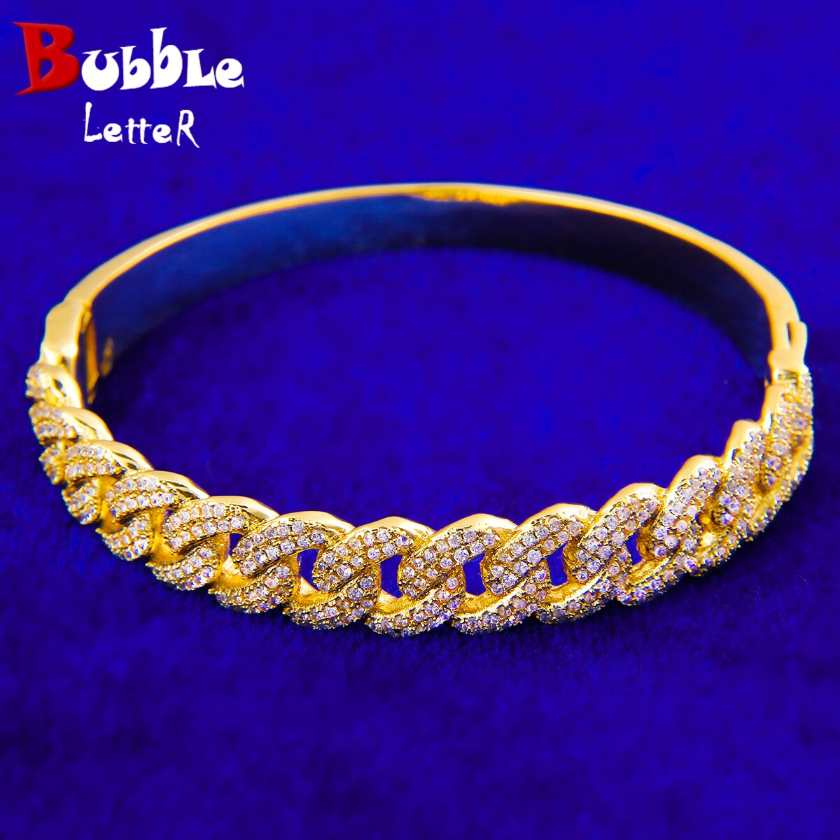 Bubble Letter Cuban Bangles Cubana Link Bracelet for Men Real Gold Plated Hip Hop Jewelry Iced Out