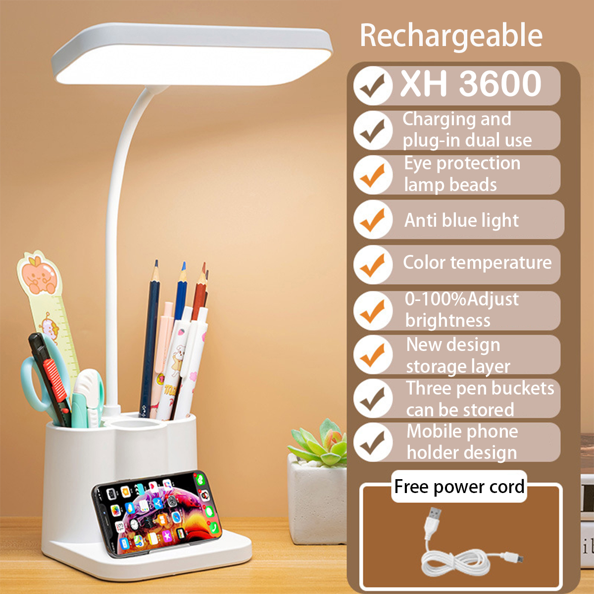 Opvouwbare tafellamp USB oplaadbaar Touch-bedlampje 3 kleuren Traploos dimbaar Oogbescherming Slaapkamer Lezen Nachtlampje 2025