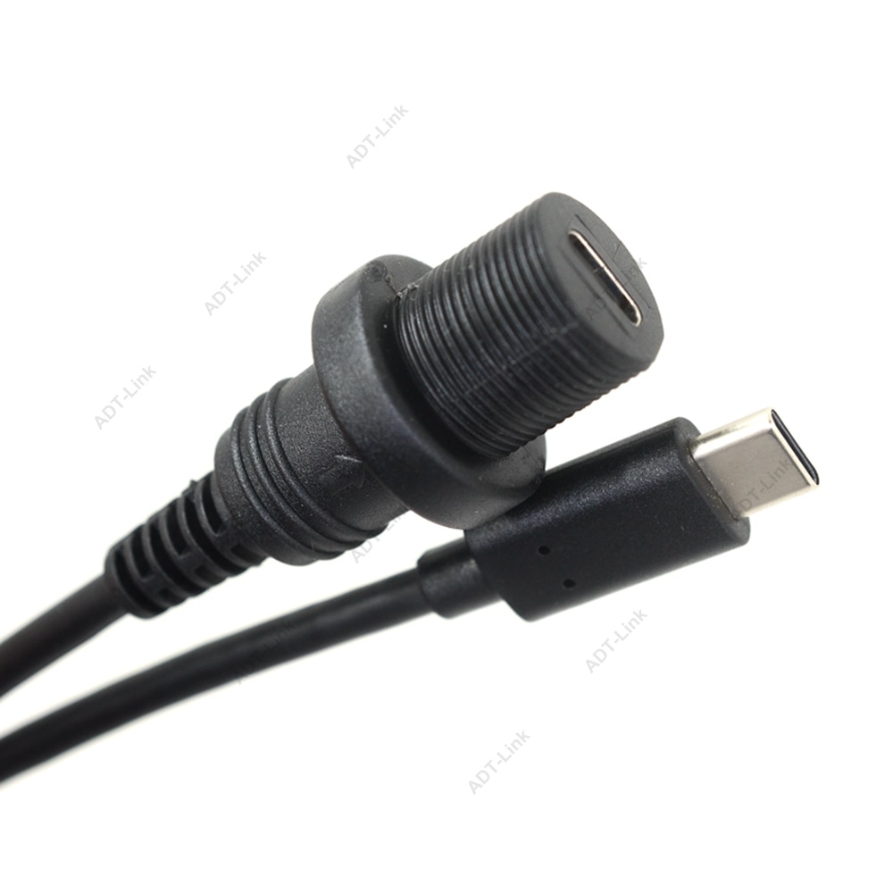 15cm 1m usb 3.1 type-c  ip67 vanntett kabel, usb-c type c  ip 67 hann til hunn panelmontert vanntett kontakt skjøteledning