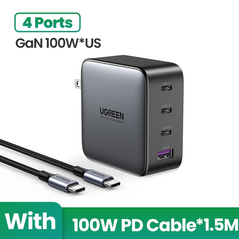 Ugreen 100w gan-oplader usb 14 c-oplader  qc4.0 snellader voor macbook, laptop, tablet 3.0 pd-snellader voor iphone 15 【us-stekker】: Ch