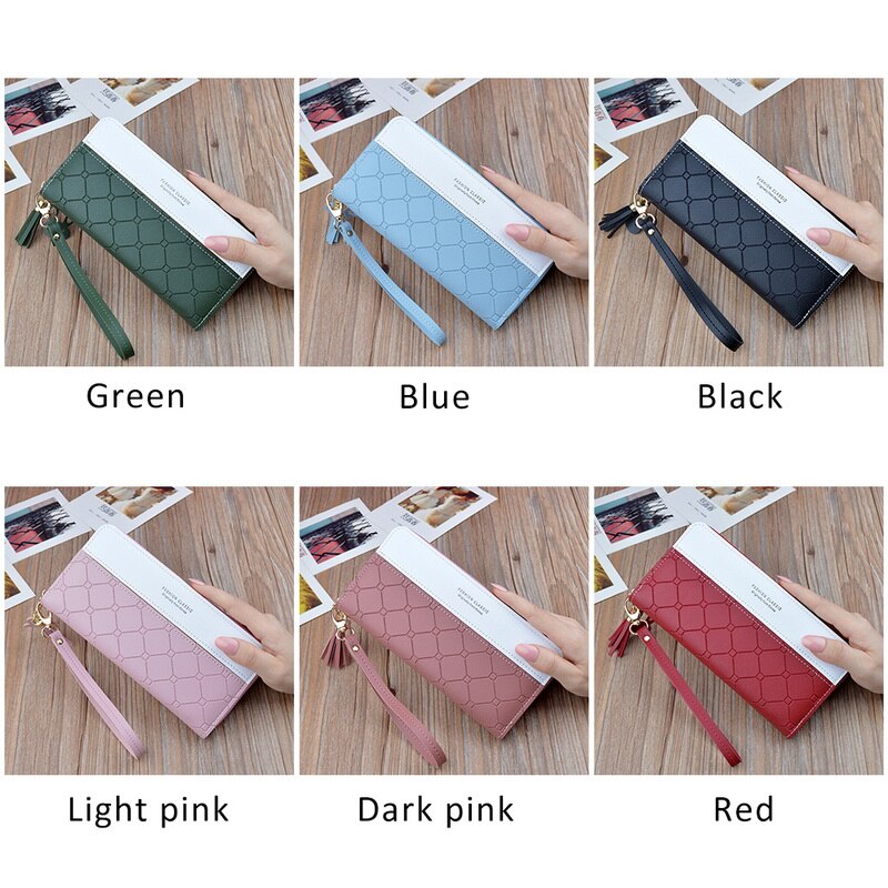 Long Pu Leather Women Wallet Plaid Tassel Wallets For Woman Wallet Purse Clutch Credit Card Holder Long purse cluthes