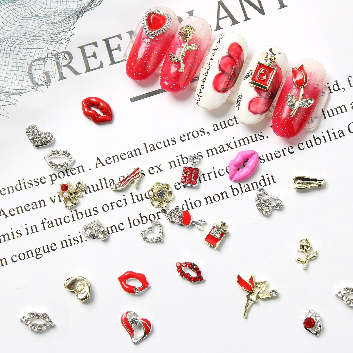Valentine&#39;s Day 3D Nail Charms,Press ON Nails ,Lip Mark Shaped Nail Art Valentine Love Lips Beautiful Look For Nail Jewelry