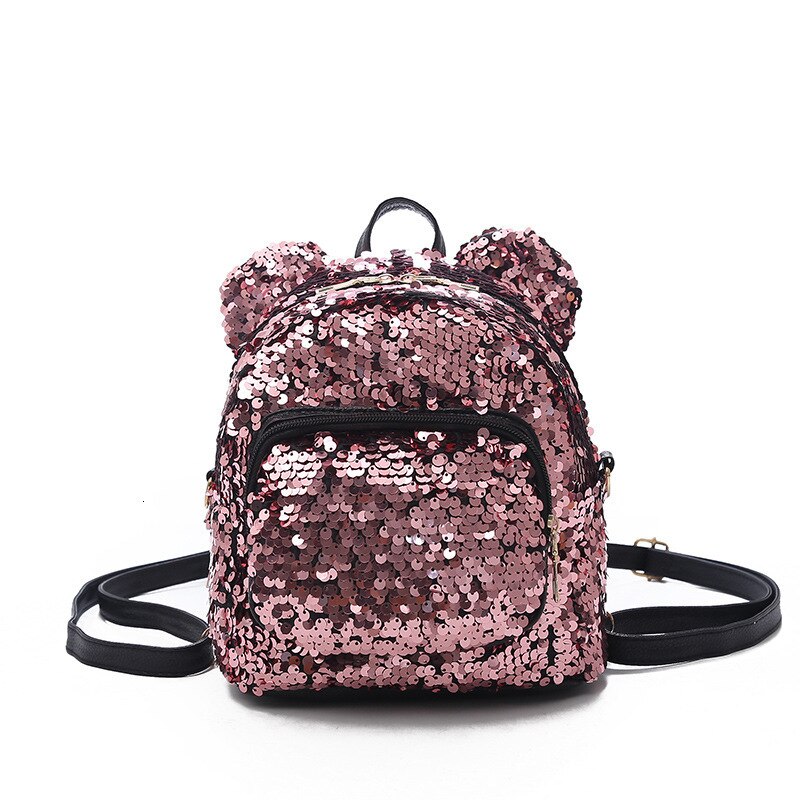 Glitter Vrouwen Pailletten Rugzak Leuke Oren Dubbele Schoudertas Mini Bling Rugzakken Kinderen Meisjes Lovertjes Reizen Knapzak: pink