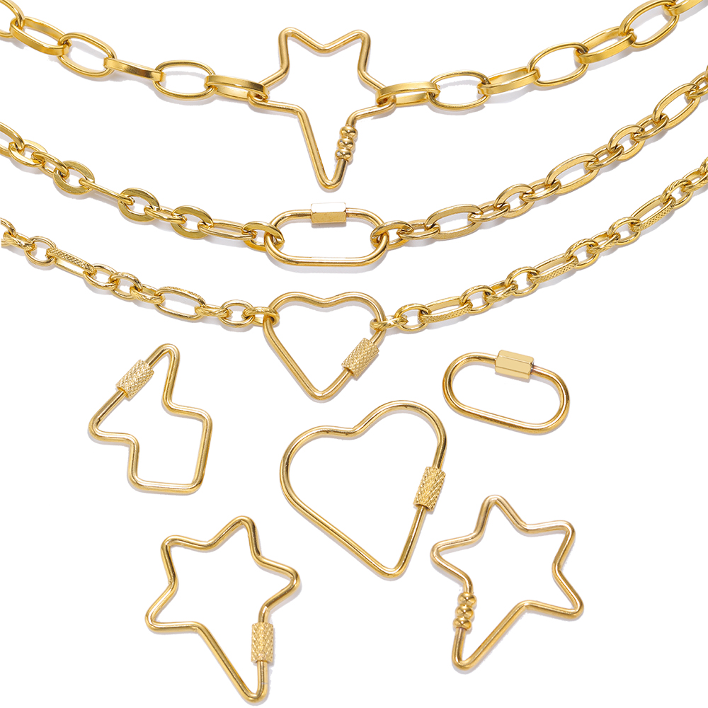 4 stk. rustfri stål guld hjerte stjerne skruelåse store karabinhager til gør-det-selv halskæde armbånd nøglering fremstillingsforsyninger