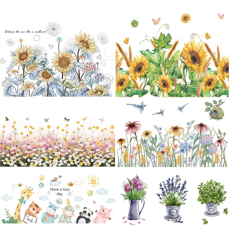 Varios Pared de flores pegatinas zócalo etiqueta de la pared para sala dormitorio pasillo decoración de la pared removible calcomanías decoración del hogar